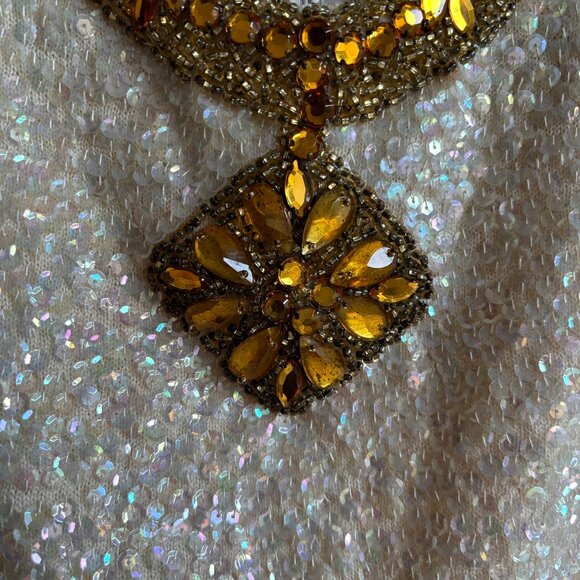 Amazing Iridescent Sequin Top with Jeweled Neckline - Vintage 50's-60's - Picture 3 of 14